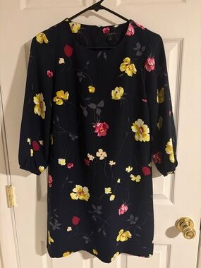 Ann Taylor Navy Floral Shift Dress with Pink & Yellow Blooms